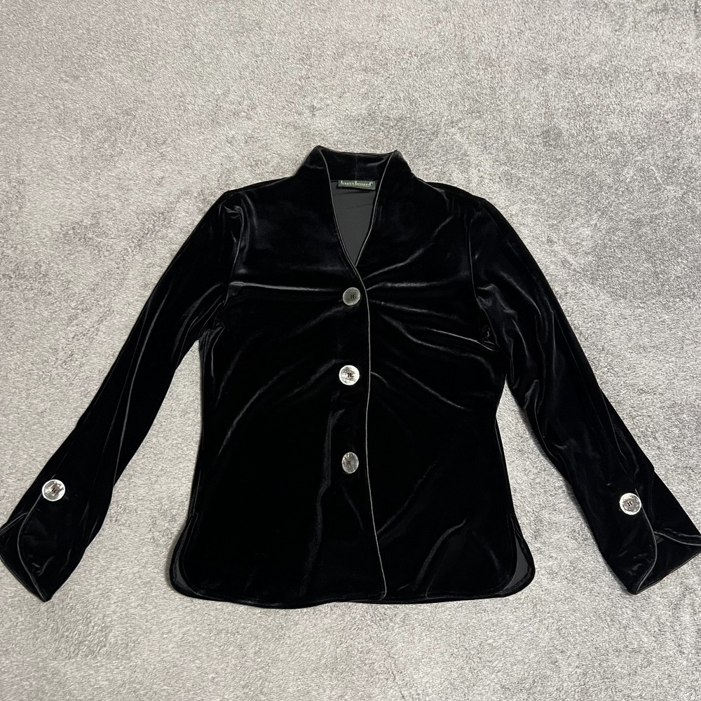 Vintage Black Crushed Velvet Blazer Harve Benard Size Small Big Buttons Unlined